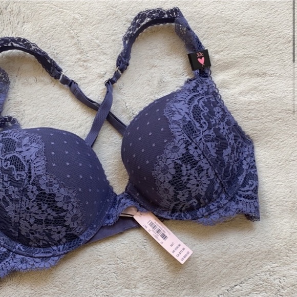 🪞 NEW Victoria’s Secret dreamy angels lace dotted push up bra women’s 32C - Picture 2 of 8